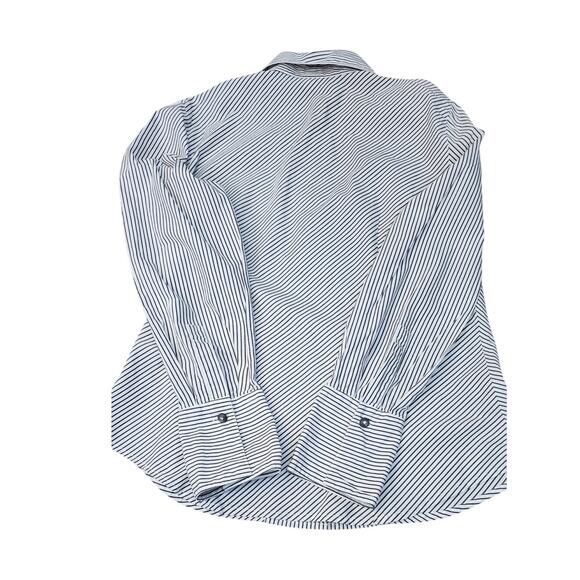 VTG Edward Striped Long Sleeve Blouse Black plastic Rhinestone Buttons W Medium - Picture 2 of 11